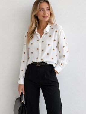 Alexander Jordan Textured Polka Dot Button-Up Blouse – Size L